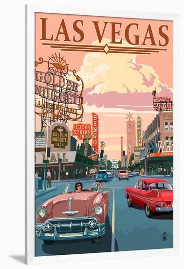 Las Vegas Old Strip Scene-Lantern Press-Framed Art Print