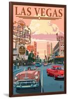 Las Vegas Old Strip Scene-Lantern Press-Framed Art Print