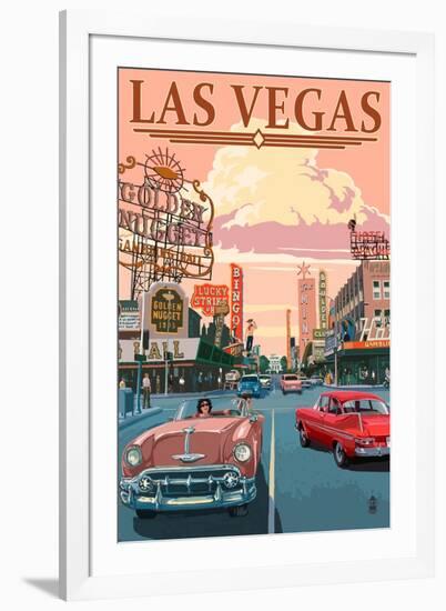 Las Vegas Old Strip Scene-Lantern Press-Framed Art Print