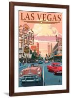 Las Vegas Old Strip Scene-Lantern Press-Framed Art Print