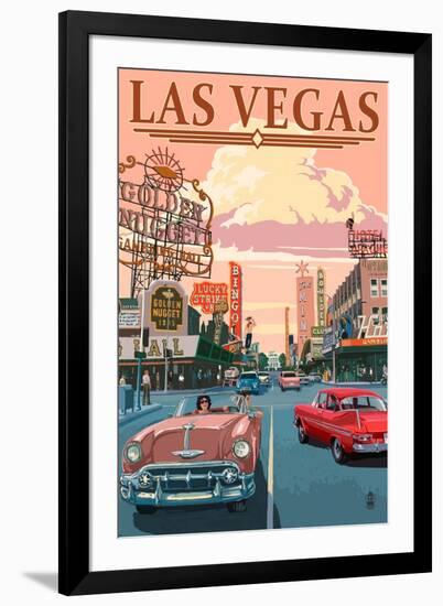 Las Vegas Old Strip Scene-Lantern Press-Framed Art Print