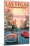 Las Vegas Old Strip Scene-Lantern Press-Mounted Art Print