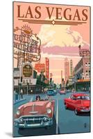 Las Vegas Old Strip Scene-Lantern Press-Mounted Art Print