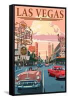 Las Vegas Old Strip Scene-Lantern Press-Framed Stretched Canvas