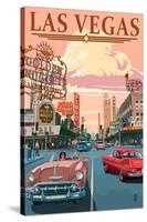 Las Vegas Old Strip Scene-Lantern Press-Stretched Canvas