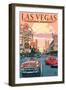 Las Vegas Old Strip Scene-Lantern Press-Framed Art Print