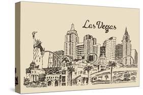 Las Vegas Skyline, Big City Architecture, Vintage Engraved Vector Illustration, Hand Drawn, Sketch.-grop-Stretched Canvas