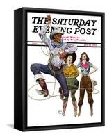"Lasso Tricks," Saturday Evening Post Cover, July 29, 1939-Floyd Davis-Framed Stretched Canvas