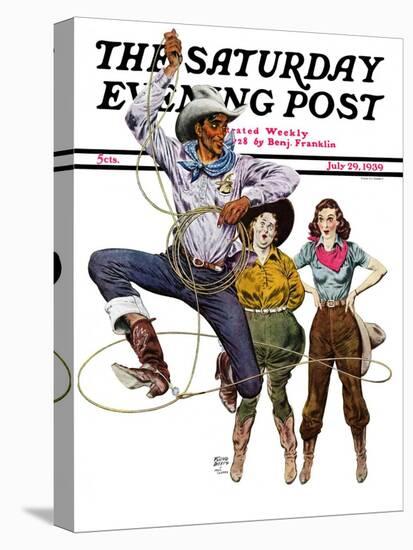 "Lasso Tricks," Saturday Evening Post Cover, July 29, 1939-Floyd Davis-Stretched Canvas