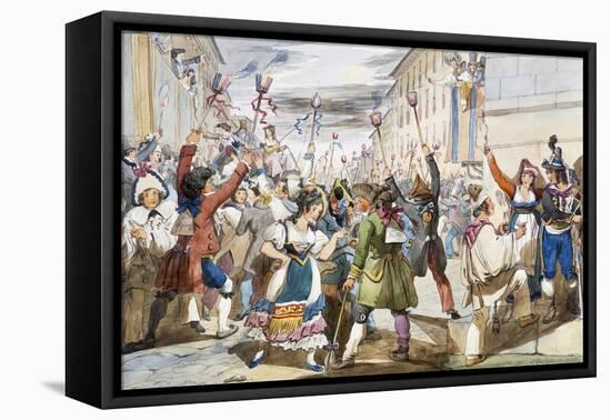 Last Day of Carnival in Rome with Moccoletti Candles-Achille Pinelli-Framed Stretched Canvas