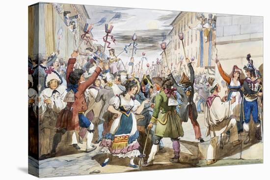 Last Day of Carnival in Rome with Moccoletti Candles-Achille Pinelli-Stretched Canvas