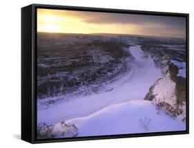 Last Light on Wintry Little Missouri River in Theodore Roosevelt National Park, North Dakota, USA-Chuck Haney-Framed Stretched Canvas