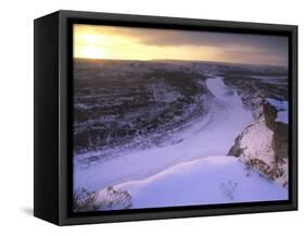 Last Light on Wintry Little Missouri River in Theodore Roosevelt National Park, North Dakota, USA-Chuck Haney-Framed Stretched Canvas