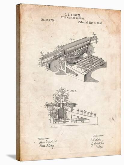 Last Sholes Typewriter Patent-Cole Borders-Stretched Canvas