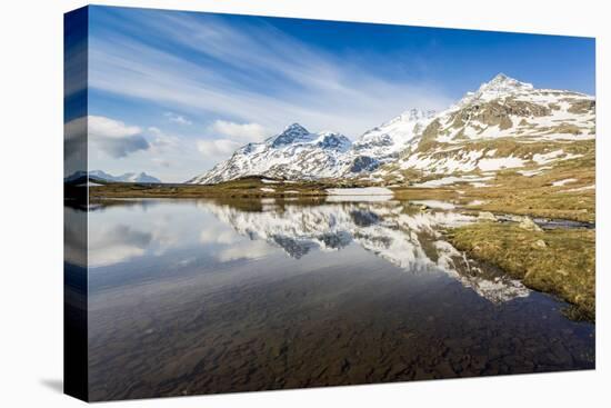 Last snow on the mountains above Lej Pitschen, Bernina Pass, Engadine, Switzerland, Europe-Francesco Vaninetti-Stretched Canvas