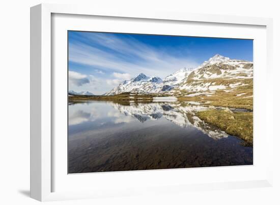 Last snow on the mountains above Lej Pitschen, Bernina Pass, Engadine, Switzerland, Europe-Francesco Vaninetti-Framed Photographic Print