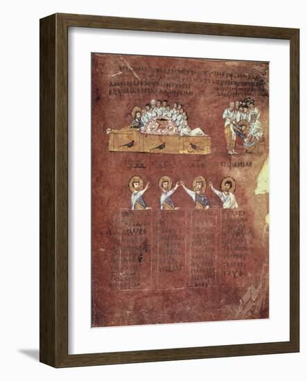 Last Supper and the Washing of Feet, Miniature from the Gospels Called Rossanensis-null-Framed Giclee Print