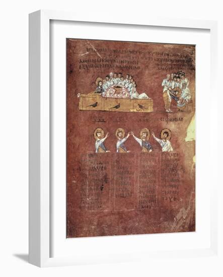 Last Supper and the Washing of Feet, Miniature from the Gospels Called Rossanensis-null-Framed Giclee Print