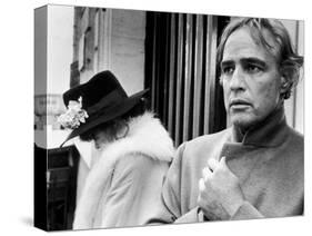 LAST TANGO IN PARIS, 1972 directed by BERNADO BERTOLUCCI Maria Schneider and Marlon Brando (b/w pho-null-Stretched Canvas