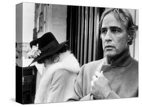 LAST TANGO IN PARIS, 1972 directed by BERNADO BERTOLUCCI Maria Schneider and Marlon Brando (b/w pho-null-Stretched Canvas