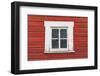 Latah, Washington State, USA. White framed window in a red barn.-Emily Wilson-Framed Photographic Print