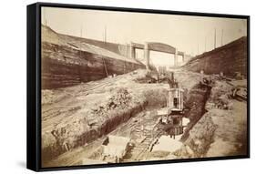 Latchford Viaduct, Showing Locks in Distance (Sepia Photo)-Thomas Birtles-Framed Stretched Canvas