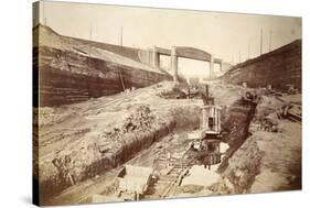 Latchford Viaduct, Showing Locks in Distance (Sepia Photo)-Thomas Birtles-Stretched Canvas