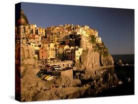 Late Afternoon Town View, Manarola, Rivera di Levante, Cinque Terre, Liguria, Italy-Walter Bibikow-Stretched Canvas