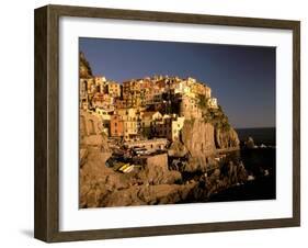 Late Afternoon Town View, Manarola, Rivera di Levante, Cinque Terre, Liguria, Italy-Walter Bibikow-Framed Premium Photographic Print