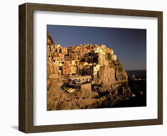 Late Afternoon Town View, Manarola, Rivera di Levante, Cinque Terre, Liguria, Italy-Walter Bibikow-Framed Photographic Print