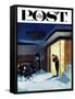 "Late for Party Due to Snow," Saturday Evening Post Cover, January 27, 1962-George Hughes-Framed Stretched Canvas