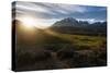 Late Sunrays Breaking Through the Clouds before the Towers of the Torres Del Paine National Park-Michael Runkel-Stretched Canvas