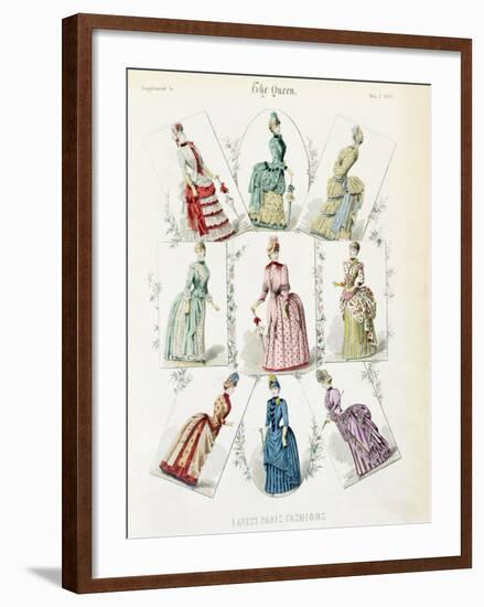 Latest Paris Fashions, Nine Day Dresses in a Fashion Plate, a Supplement to The Queen, May 1885-null-Framed Giclee Print