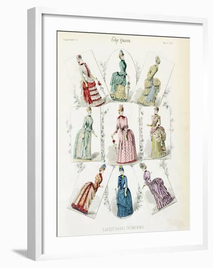 Latest Paris Fashions, Nine Day Dresses in a Fashion Plate, a Supplement to The Queen, May 1885-null-Framed Giclee Print