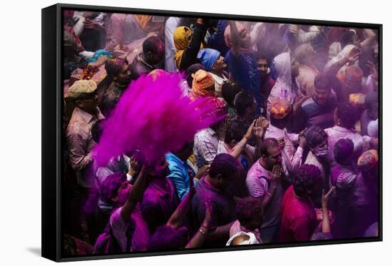 Lathmar Holi Celebrations in Bankei Bihari Temple, Vrindavan, Braj, Uttar Pradesh, India, Asia-Ben Pipe-Framed Stretched Canvas