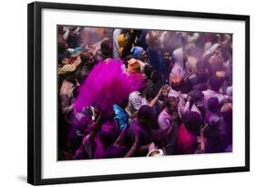 Lathmar Holi Celebrations in Bankei Bihari Temple, Vrindavan, Braj, Uttar Pradesh, India, Asia-Ben Pipe-Framed Photographic Print