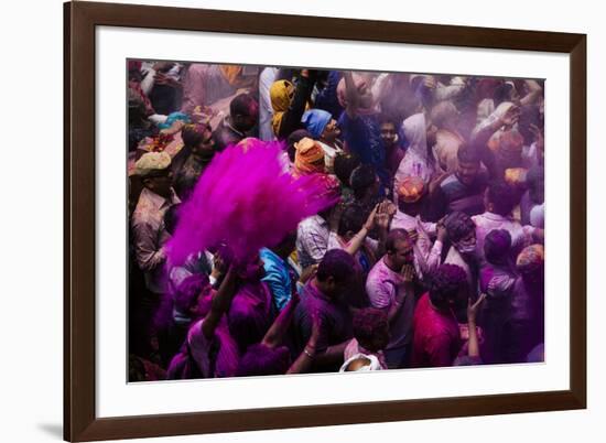 Lathmar Holi Celebrations in Bankei Bihari Temple, Vrindavan, Braj, Uttar Pradesh, India, Asia-Ben Pipe-Framed Photographic Print