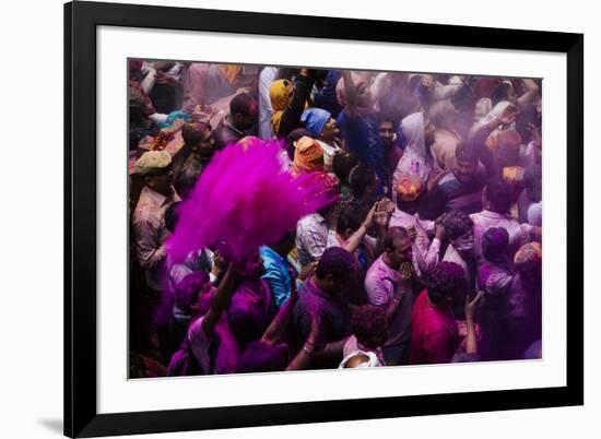 Lathmar Holi Celebrations in Bankei Bihari Temple, Vrindavan, Braj, Uttar Pradesh, India, Asia-Ben Pipe-Framed Photographic Print