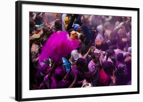 Lathmar Holi Celebrations in Bankei Bihari Temple, Vrindavan, Braj, Uttar Pradesh, India, Asia-Ben Pipe-Framed Photographic Print