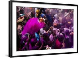 Lathmar Holi Celebrations in Bankei Bihari Temple, Vrindavan, Braj, Uttar Pradesh, India, Asia-Ben Pipe-Framed Photographic Print