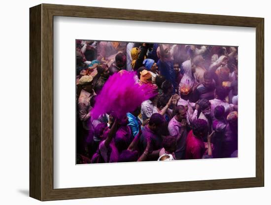 Lathmar Holi Celebrations in Bankei Bihari Temple, Vrindavan, Braj, Uttar Pradesh, India, Asia-Ben Pipe-Framed Photographic Print