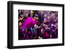 Lathmar Holi Celebrations in Bankei Bihari Temple, Vrindavan, Braj, Uttar Pradesh, India, Asia-Ben Pipe-Framed Photographic Print