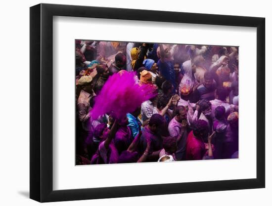 Lathmar Holi Celebrations in Bankei Bihari Temple, Vrindavan, Braj, Uttar Pradesh, India, Asia-Ben Pipe-Framed Photographic Print