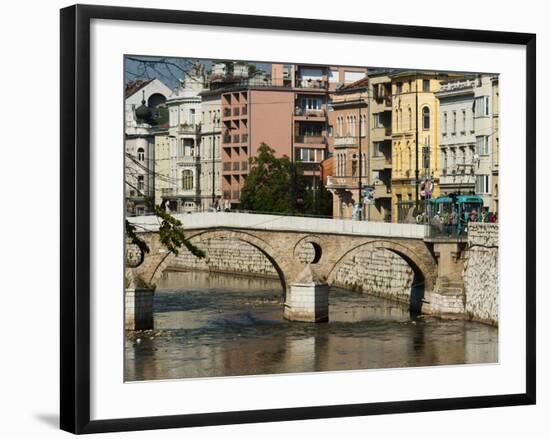 Latinska Cuprija (Latin Bridge) over Miljacka River, Place of Murder of Archduke Ferdinand, Sarajev-Emanuele Ciccomartino-Framed Photographic Print