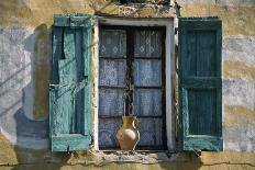 Typical French Window, with Turquoise Wooden Shutters and Terracotta Jug-LatitudeStock-Photographic Print