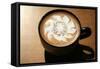 Latte Art, Designs Drawn with Steamed Milk in Hot Fresh Rich Coffee in a Ceramic Coffee Cup.-mikeledray-Framed Stretched Canvas