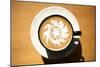 Latte Art, Designs Drawn With Steamed Milk In Hot Fresh Rich Coffee In A Ceramic Coffee Cup-mikeledray-Mounted Art Print