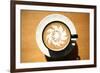 Latte Art, Designs Drawn With Steamed Milk In Hot Fresh Rich Coffee In A Ceramic Coffee Cup-mikeledray-Framed Art Print