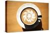 Latte Art, Designs Drawn With Steamed Milk In Hot Fresh Rich Coffee In A Ceramic Coffee Cup-mikeledray-Stretched Canvas