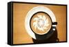 Latte Art, Designs Drawn With Steamed Milk In Hot Fresh Rich Coffee In A Ceramic Coffee Cup-mikeledray-Framed Stretched Canvas